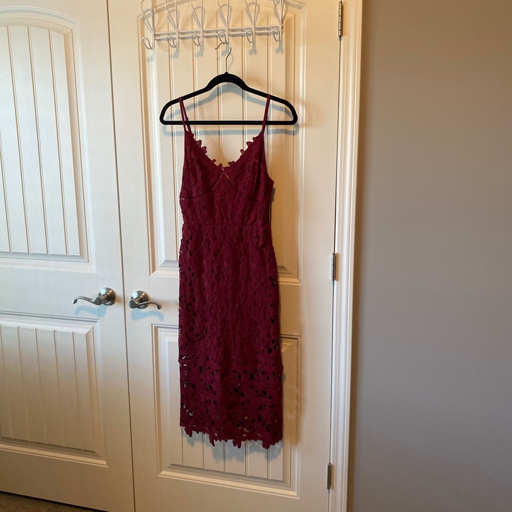 Wine colored lace midi dress